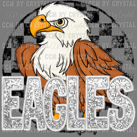 Eagles Mascot Faux Sequins Faux Embroidery PNG Digital File ONLY