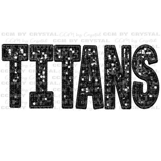Titans Black Faux Sequins Faux Embroidery Mascot Ready to Press Transfer