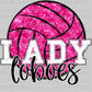 Lady Loboes Pink Volleyball Faux Sequins Mascot Ready to Press Transfer