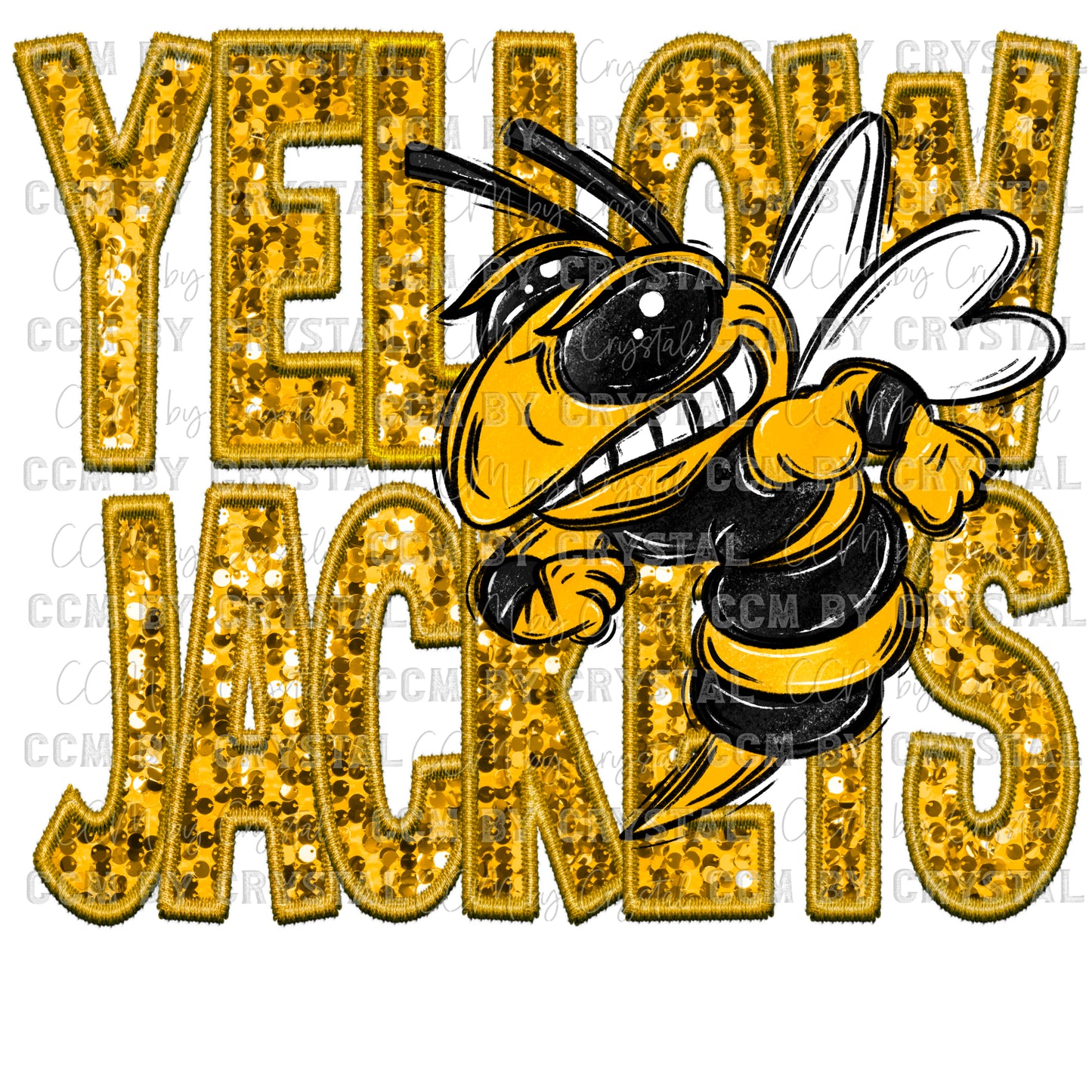 Yellow Jackets Mascot Faux Sequins Faux Embroidery PNG Digital File ONLY