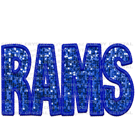 Rams Mascot Faux Sequins Faux Embroidery Mascot Ready to Press Transfer