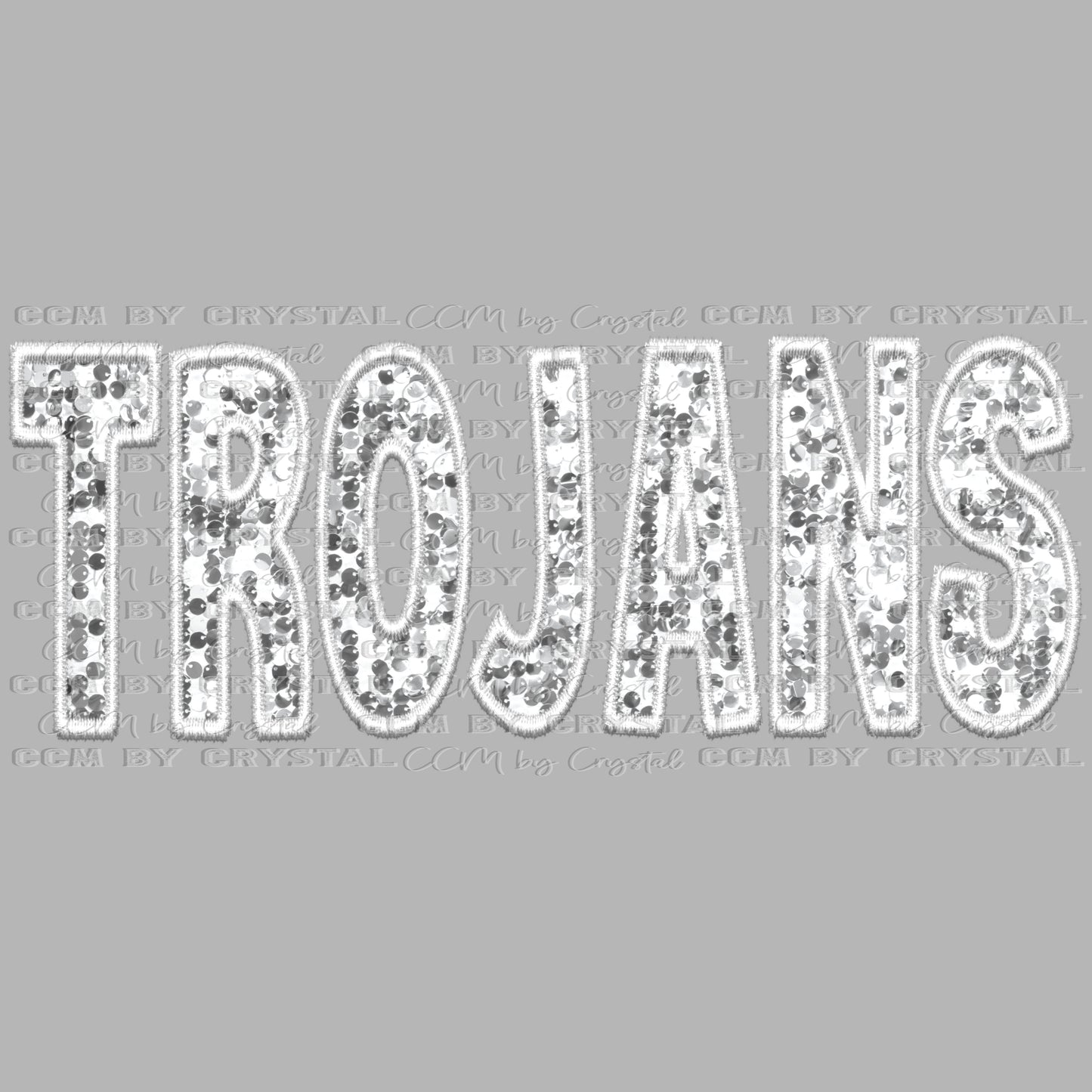 Trojans White Mascot Faux Sequins Faux Embroidery Mascot Ready to Press Transfer