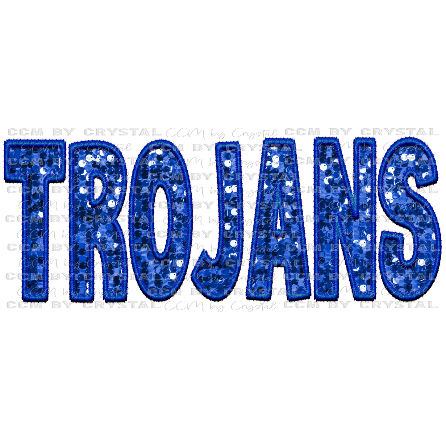 Trojans Blue Mascot Faux Sequins Faux Embroidery Mascot Ready to Press Transfer