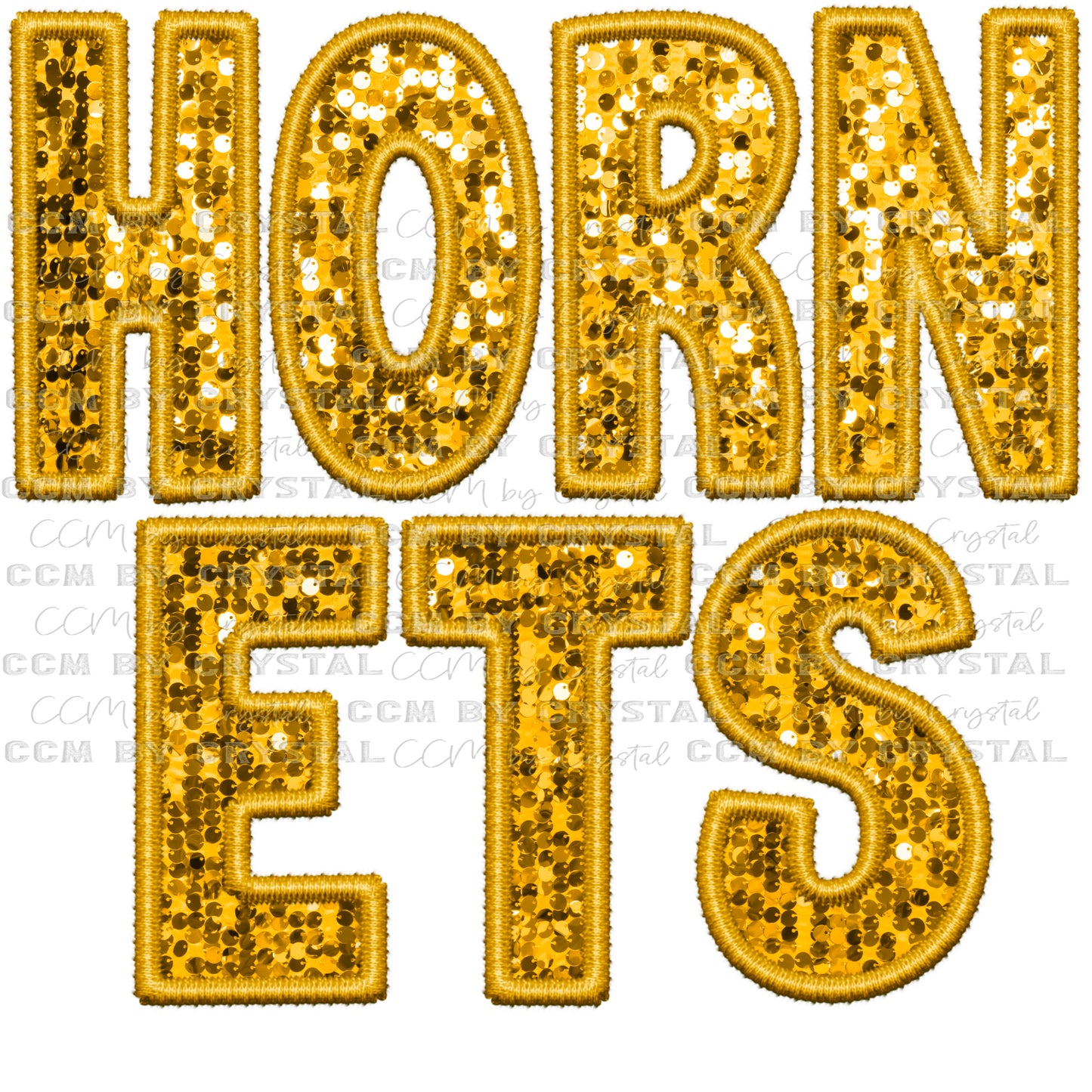 Hornets Gold Mascot Faux Sequins Faux Embroidery Mascot Ready to Press Transfer