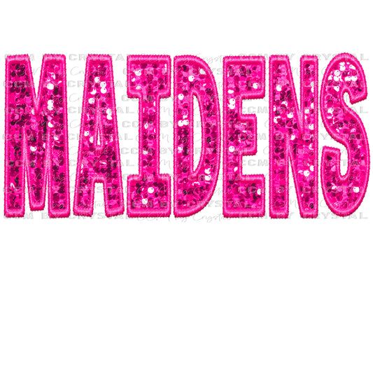Maidens Pink Mascot Faux Sequins Faux Embroidery Mascot Ready to Press Transfer