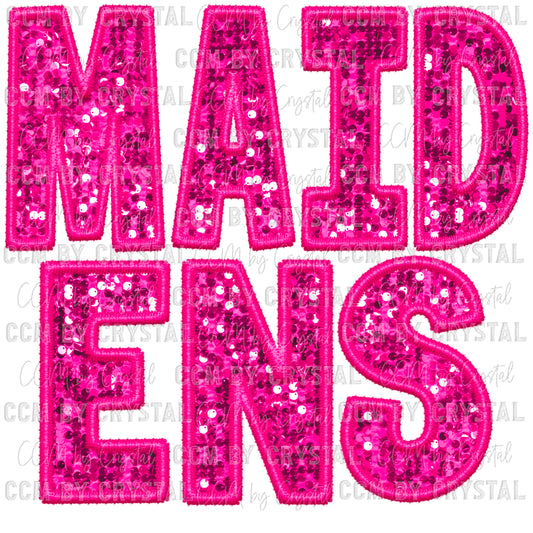 Maidens Pink Mascot Faux Sequins Faux Embroidery Mascot Ready to Press Transfer
