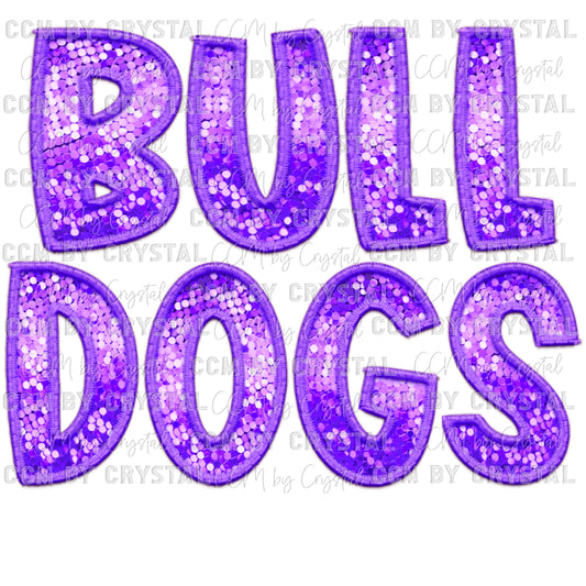 Bulldogs Mascot Faux Sequins Faux Embroidery Mascot Ready to Press Transfer