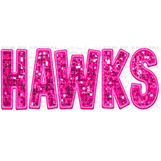 Hawks pink Mascot Faux Sequins Faux Embroidery Mascot Ready to Press Transfer