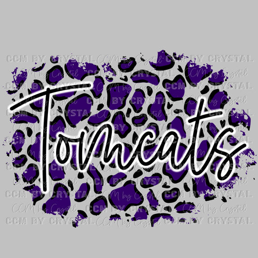 Tomcats Mascot with Purple Leopard Background Ready to Press Transfer