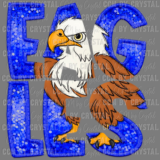 Eagles Blue Faux Embroidery Faux Sequins Ready To Press Transfer