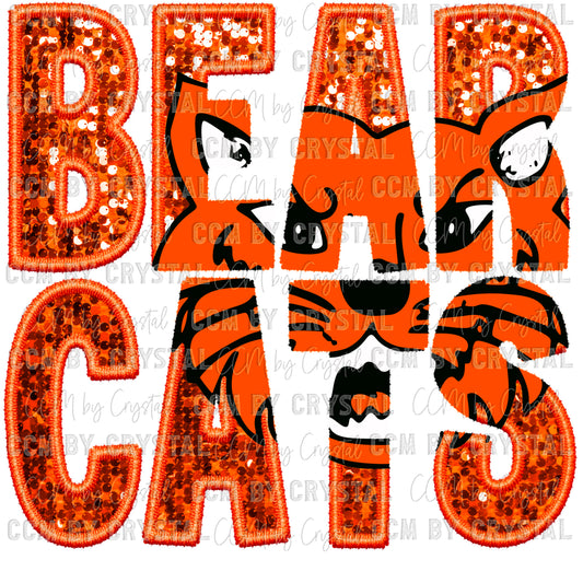 Bearcats Faux Embroidery Faux Sequins Ready To Press Transfer