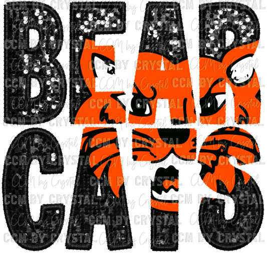 Bearcats Faux Embroidery Faux Sequins Ready To Press Transfer