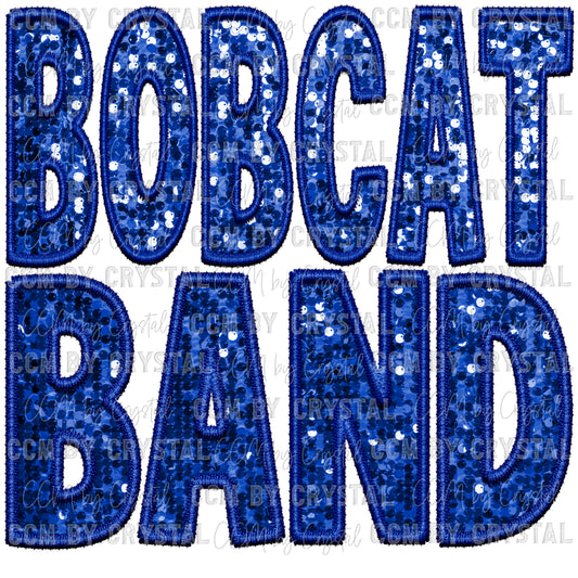 Bobcat Band Blue Faux Embroidery Faux Sequins Ready To Press Transfer