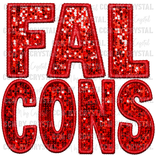Falcons Red Faux Embroidery Faux Sequins Ready To Press Transfer
