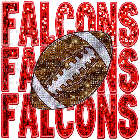 Falcons Football Red Faux Embroidery Faux Sequins Ready To Press Transfer