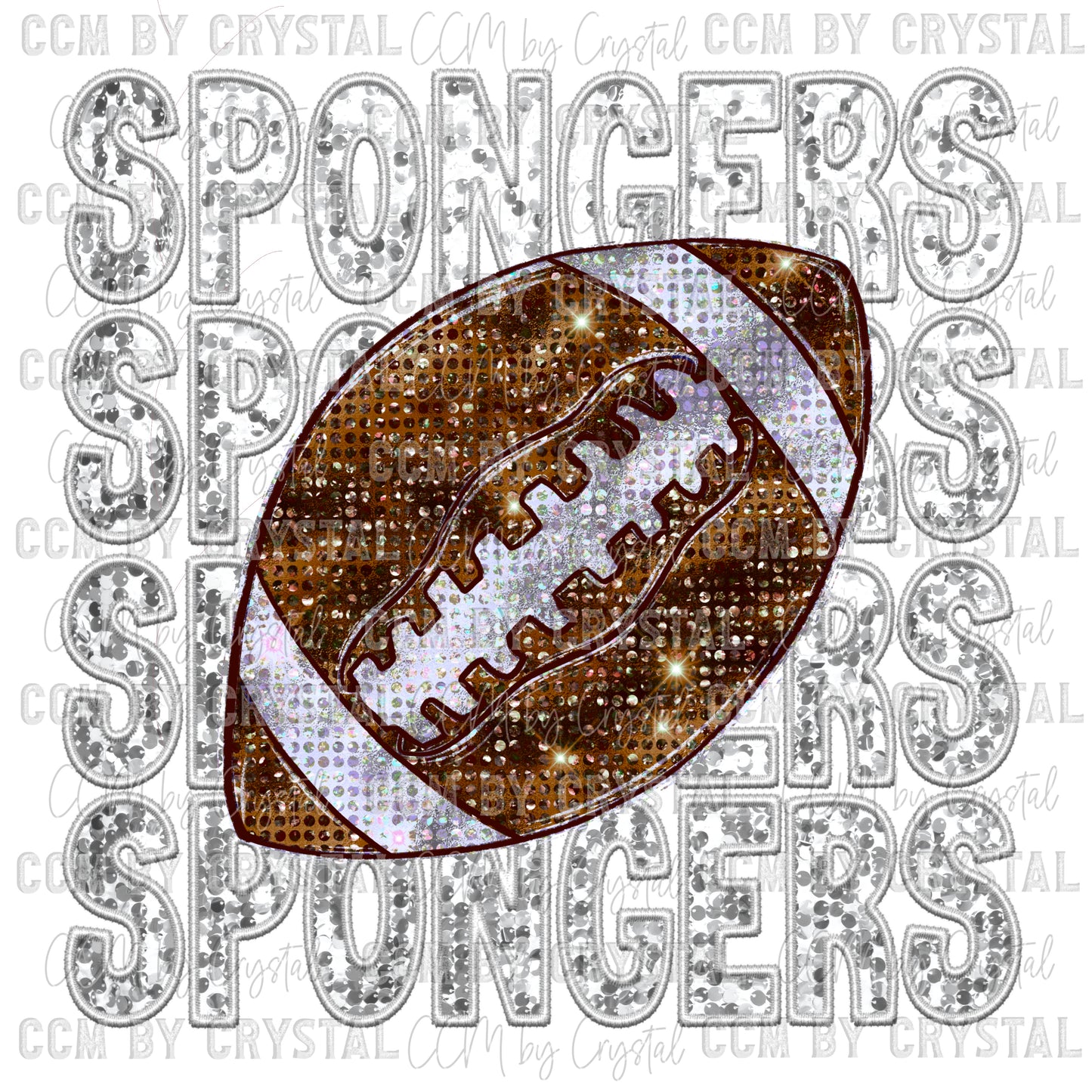 Spongers Football Faux Embroidery Faux Sequins Ready To Press Transfer