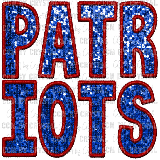 Patriots Faux Embroidery Faux Sequins Ready To Press Transfer