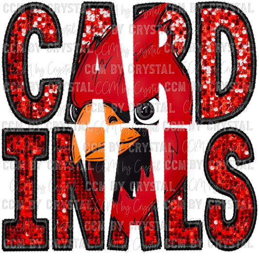 Cardinals Faux Embroidery Faux Sequins Ready To Press Transfer