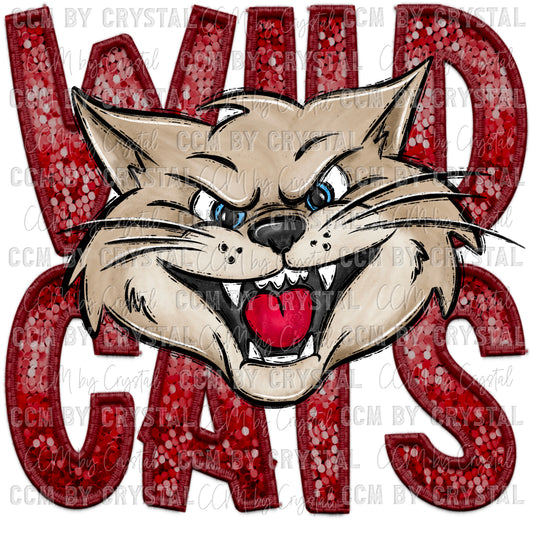 Wildcats Faux Embroidery Faux Sequins Ready To Press Transfer