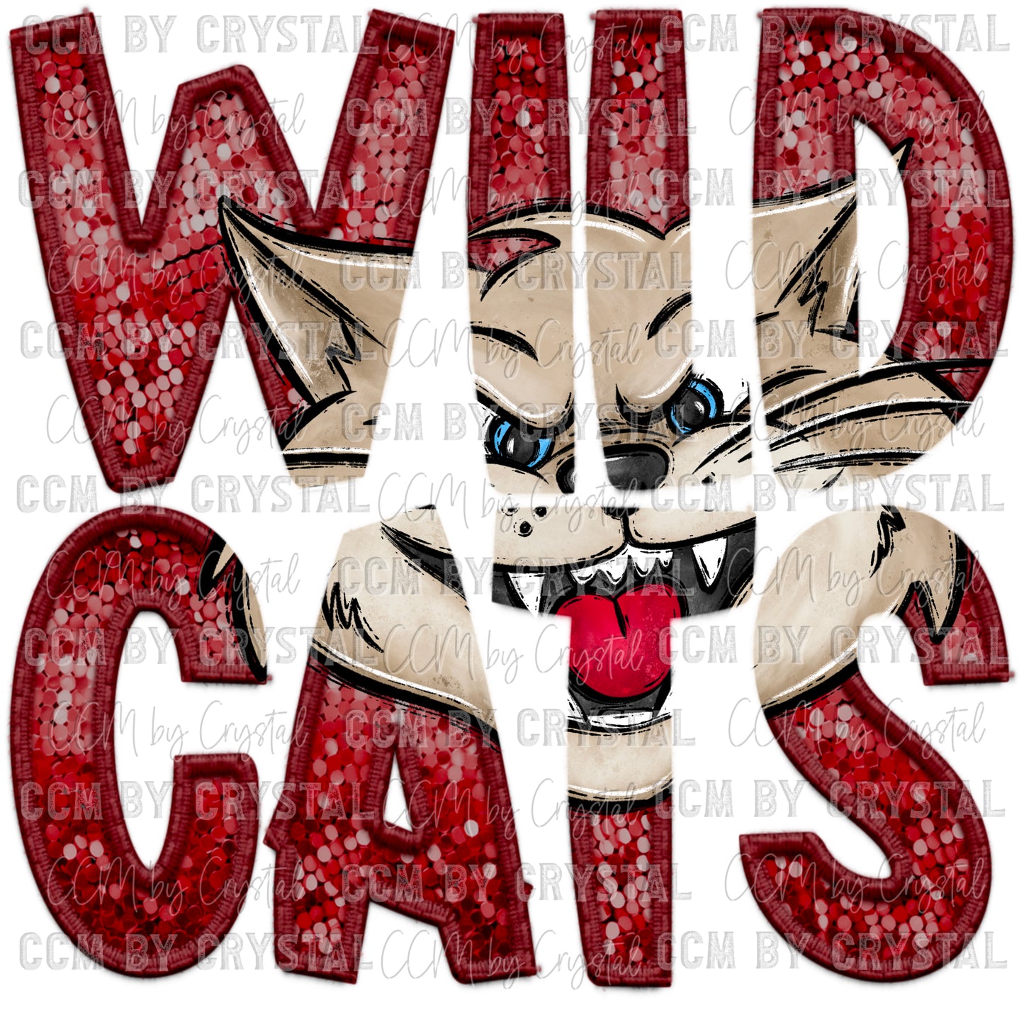 Wildcats Faux Embroidery Faux Sequins Ready To Press Transfer