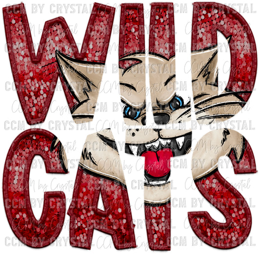 Wildcats Faux Embroidery Faux Sequins Ready To Press Transfer