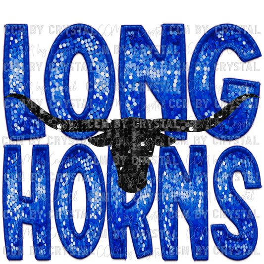 Longhorns Blue Faux Embroidery Faux Sequins Ready To Press Transfer