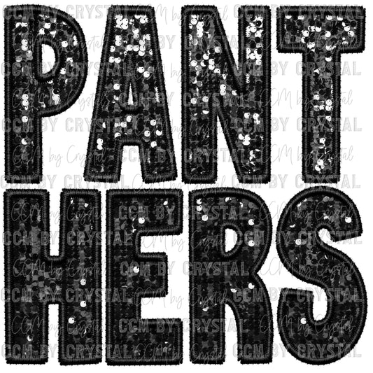 Panthers Mascot Faux Embroidery Faux Sequins Ready To Press Transfer