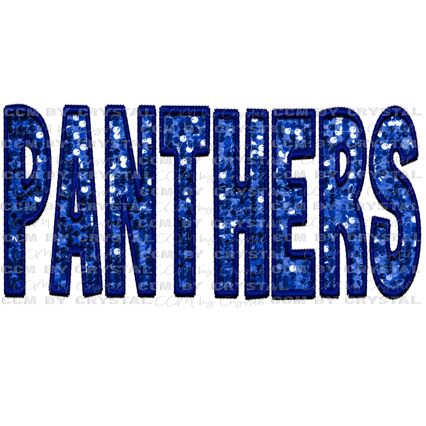 Panthers Mascot Blue Faux Embroidery Faux Sequins Ready To Press Transfer