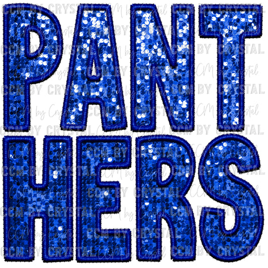 Panthers Mascot Blue Faux Embroidery Faux Sequins Ready To Press Transfer