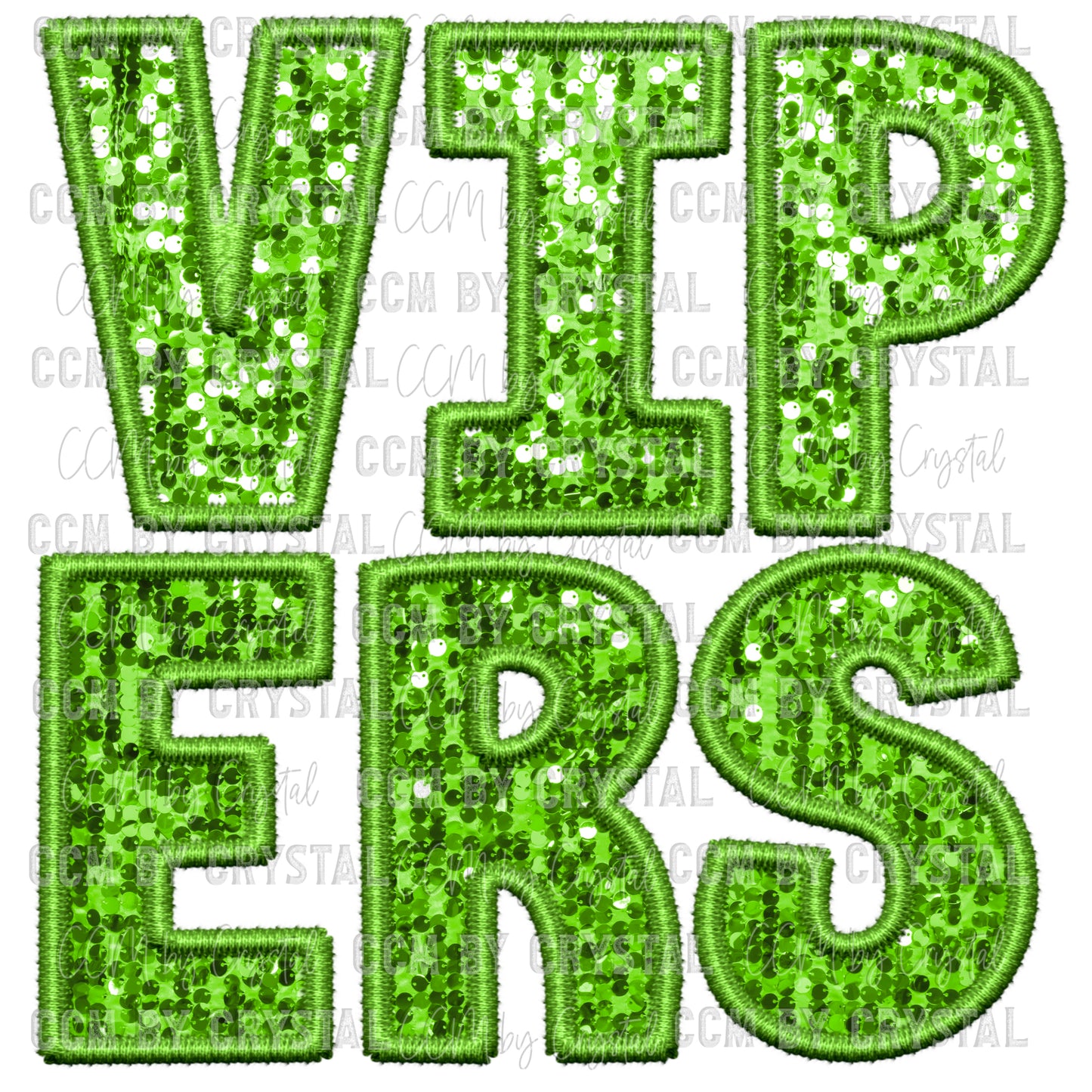 Vipers Mascot Green Faux Sequins Faux Embroidery PNG Digital File ONLY