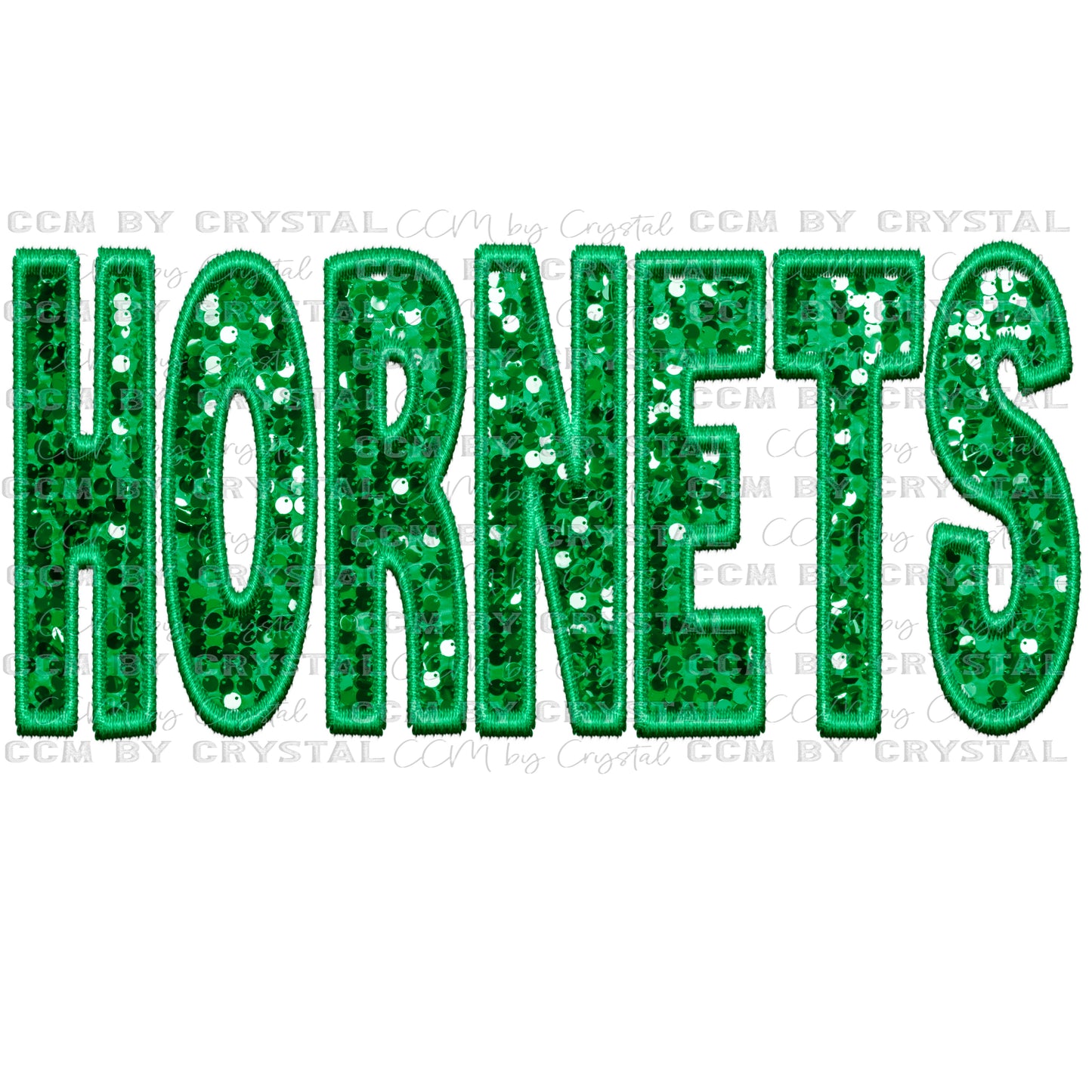 Hornets Mascot Green Faux Embroidery Faux Sequins Ready To Press Transfer
