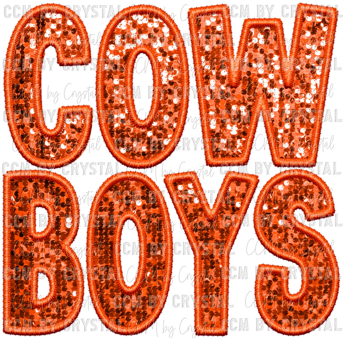 Cowboys Mascot Orange Faux Sequins Faux Embroidery PNG Digital File ONLY