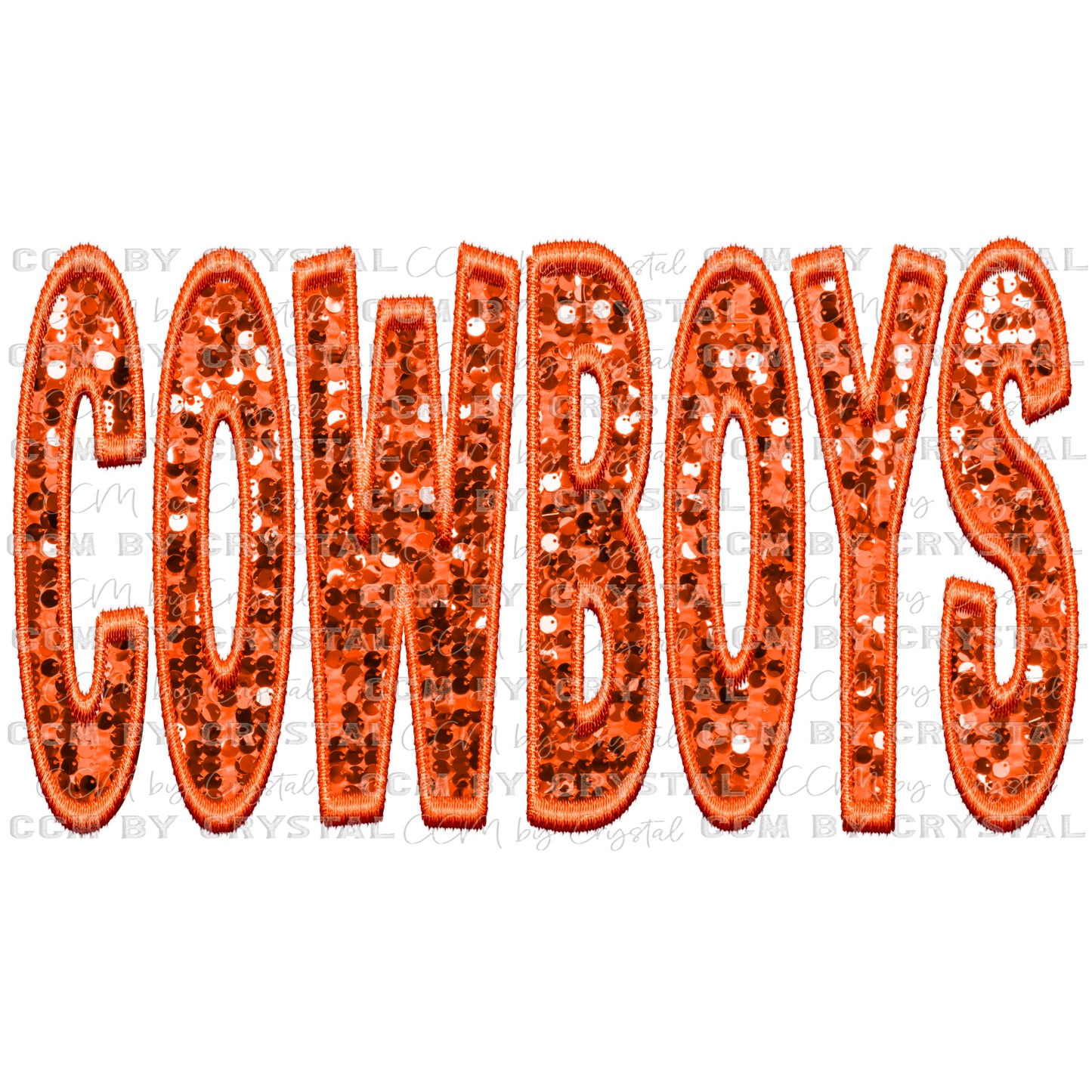 Cowboys Mascot Orange Faux Sequins Faux Embroidery PNG Digital File ONLY