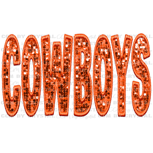 Cowboys Orange Mascot Faux Embroidery Faux Sequins Ready To Press Transfer