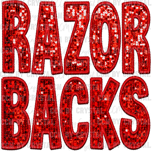 Razorbacks Mascot Faux Embroidery Faux Sequins Ready To Press Transfer