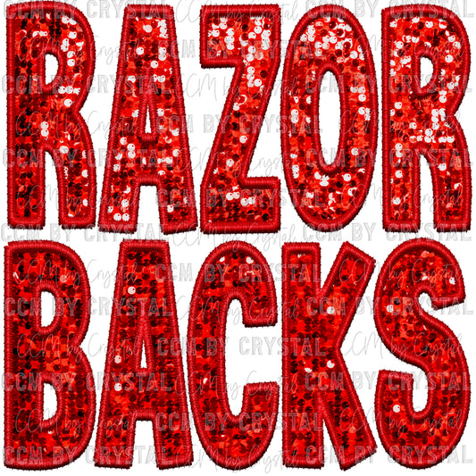 Razorbacks Mascot Red Faux Sequins Faux Embroidery PNG Digital File ONLY