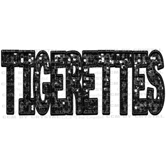 Tigerettes Black Mascot Faux Embroidery Faux Sequins Ready To Press Transfer