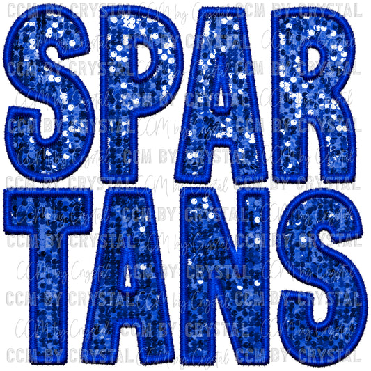 Spartans Blue Mascot Faux Embroidery Faux Sequins Ready To Press Transfer