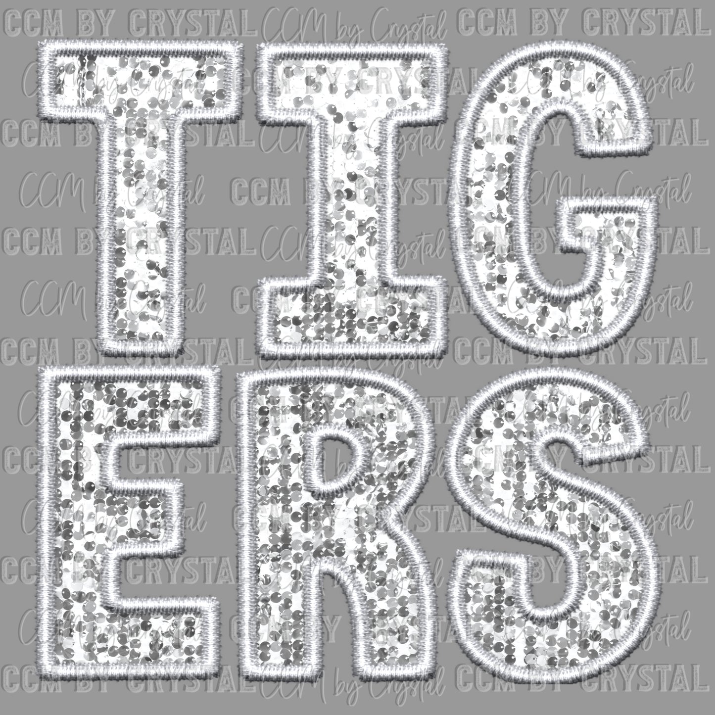 Tigers White Mascot Faux Sequins Faux Embroidery PNG Digital File ONLY