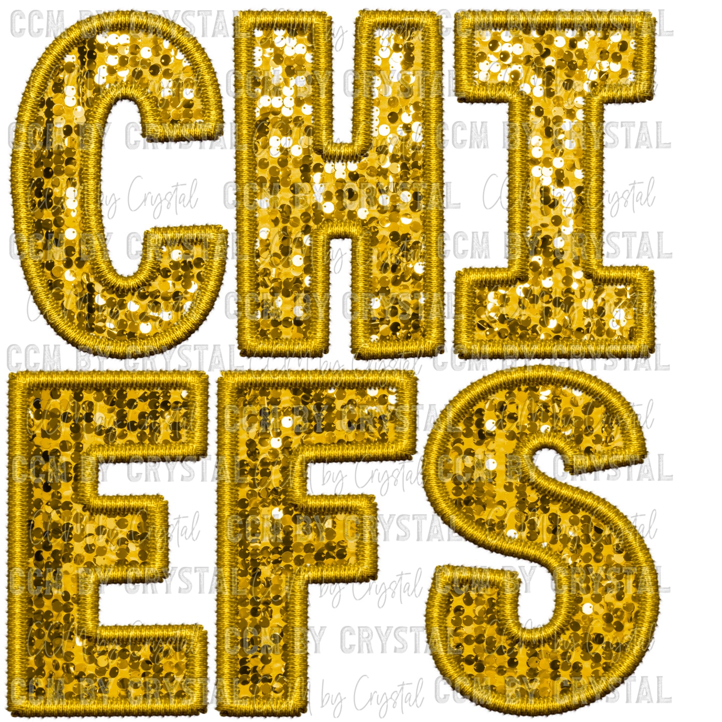 Chiefs Gold Mascot Faux Sequins Faux Embroidery PNG Digital File ONLY