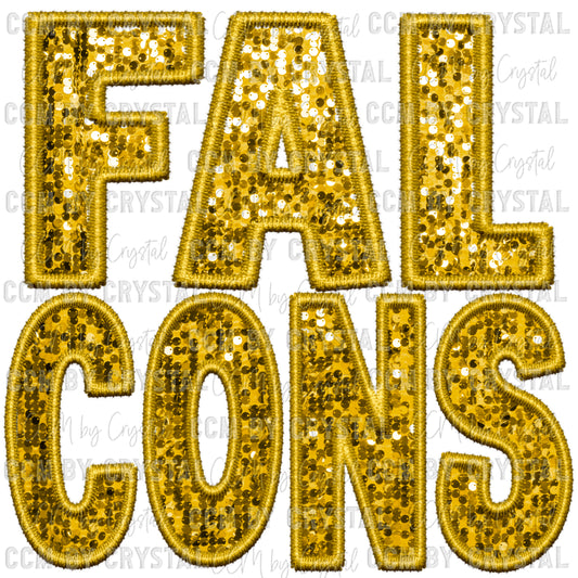 Falcons Gold Faux Sequins Faux Embroidery PNG Digital File ONLY