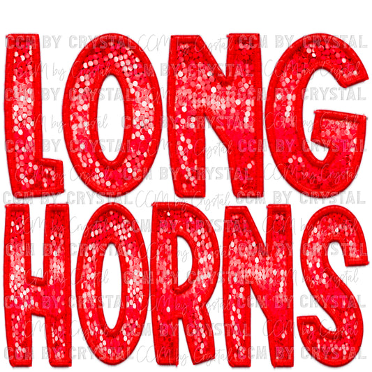 Longhorns Red Faux Sequins Faux Embroidery PNG Digital File ONLY