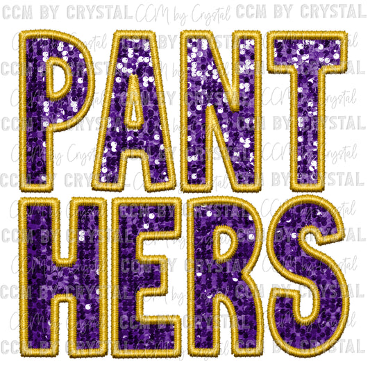 Panthers Mascot Faux Embroidery Faux Sequins Ready To Press Transfer