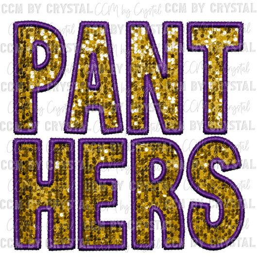 Panthers Mascot Faux Embroidery Faux Sequins Ready To Press Transfer