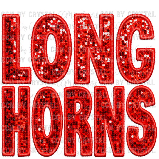 Longhorns Mascot Faux Embroidery Faux Sequins Ready To Press Transfer