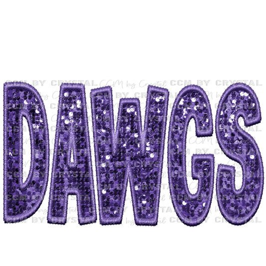 Dawgs Mascot Faux Embroidery Faux Sequins Ready To Press Transfer