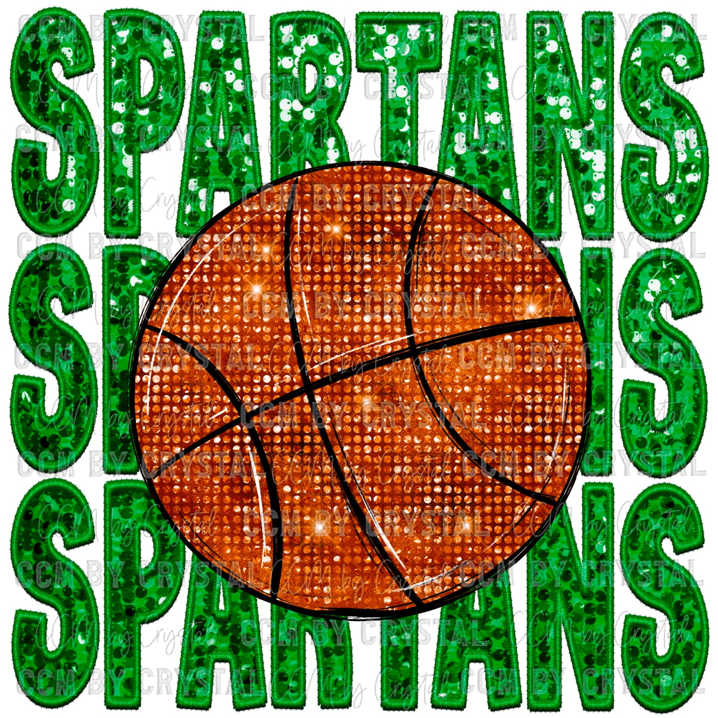 Spartans Basketball Green Faux Embroidery Faux Sequins PNG Digital File ONLY