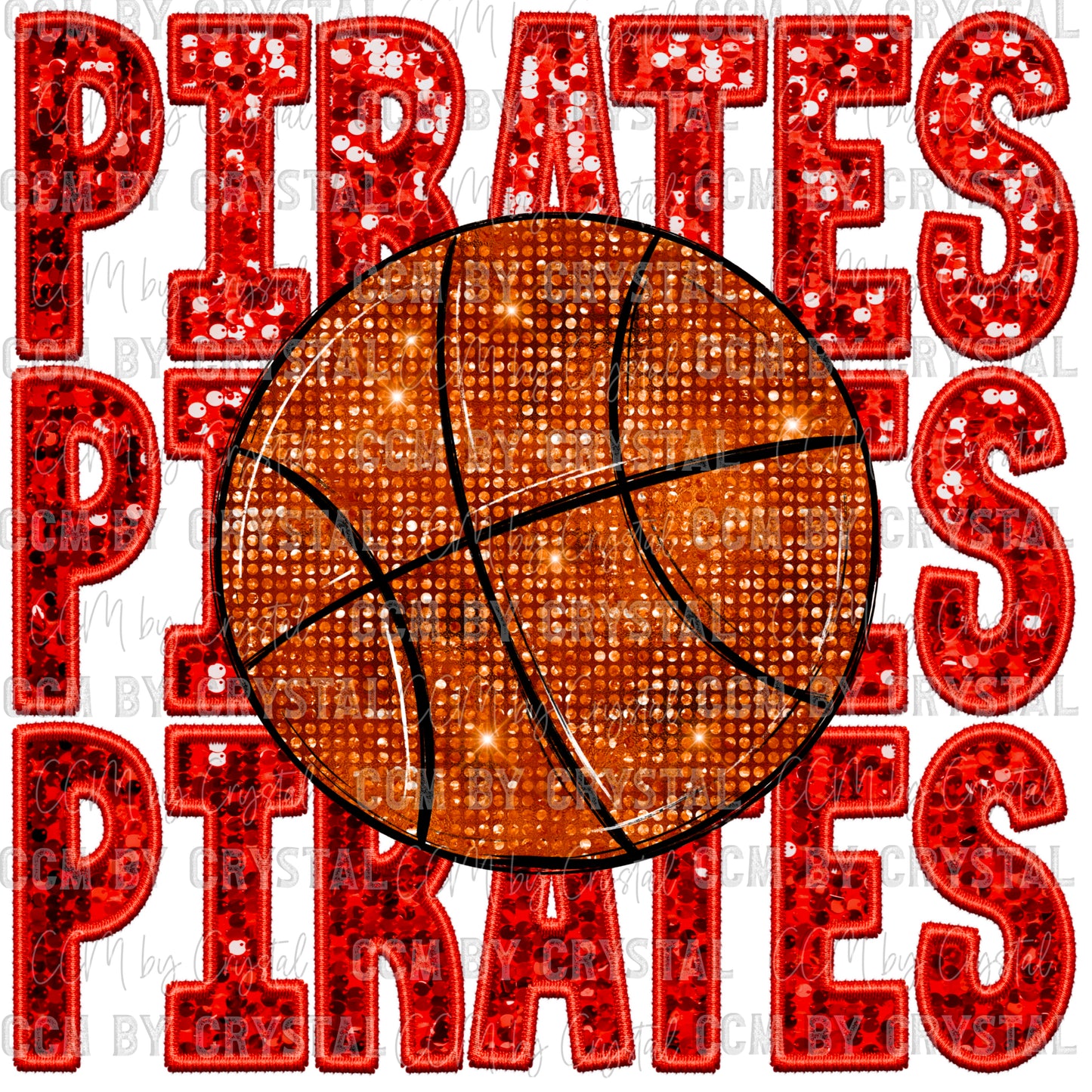 Pirates Basketball Red Faux Sequins Faux Embroidery PNG Digital File ONLY