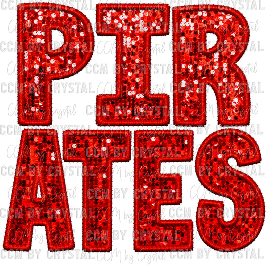 Pirates Red Faux Sequins Faux Embroidery PNG Digital File ONLY