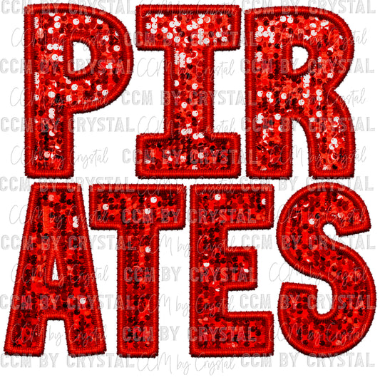 Pirates Mascot Faux Embroidery Faux Sequins Ready To Press Transfer